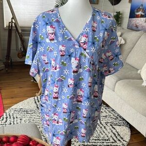 Hello Kitty Blue Short Sleeve Top nurse pet groomer size 2X